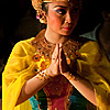 Kneel (Legong Dance II) Photo: Legong dance performers await the entrance of the good-hearted Borong (a mythical creature in Balinese lore).