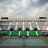 Sitting Room Only Photo: An early round match at the Hansol Korea Open center court featuring Russian, Vera Dushevina (left) receiving serve from Latvia's Anastasija Sevastova.