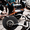 Door To Door Sharpener Photo: A Delhi man uses his ingeniously rigged bicycle to sharpen knives from restaurant to restaurant.