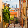 Ancient Alley Photo: A set of stairs leads down from the Cathedral through preserved buildings in Old (Le Vieux) Lyon.